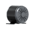 The PowerUP3D Motor with Belt Drive is a cylindrical, metallic electric motor with a vented front cover and flat base with two bolt holes, ideal for Van Mounted Window Cleaning Systems, shown against a plain white background.