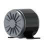 The New PowerUP Motor with Chain Drive, a metallic cylinder with a vented front plate for Van Mounted Systems, is shown on a flat black base against a plain white background.