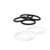 Five New PowerUP PTFE Nitrile O Rings—three black and two white—are shown on a plain light grey background. The black rings are grouped at the top, with the two white rings placed side by side below. Ideal for Pure Water Window Cleaning Systems.