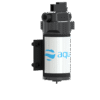 The 12V Aquatec Pump 100psi 6L/m, in black and silver, is wall-mounted with a blue aqua logo partially visible; designed for pure water window cleaning systems, shown against a plain white background.