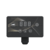 The V16 Digital Pump Controller by Spring Europe is a van-mounted system with a 3-digit LED display, four buttons (power, up, down, left arrow), and a stylish wave design on a sleek black background.