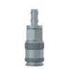 The Series 21 Coupling with 6mm Hosetail, a metal quick-connect fitting with a textured grip and barbed end, is ideal for Van Mounted Systems and is displayed upright on a plain white background.