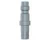 The PowerUP Series 26 Plug with 1/2" Hosetail, a metallic cylindrical component featuring multiple ridges and grooves, is vital for WFP or Pure Water window cleaning systems and is shown vertically against a plain white background.