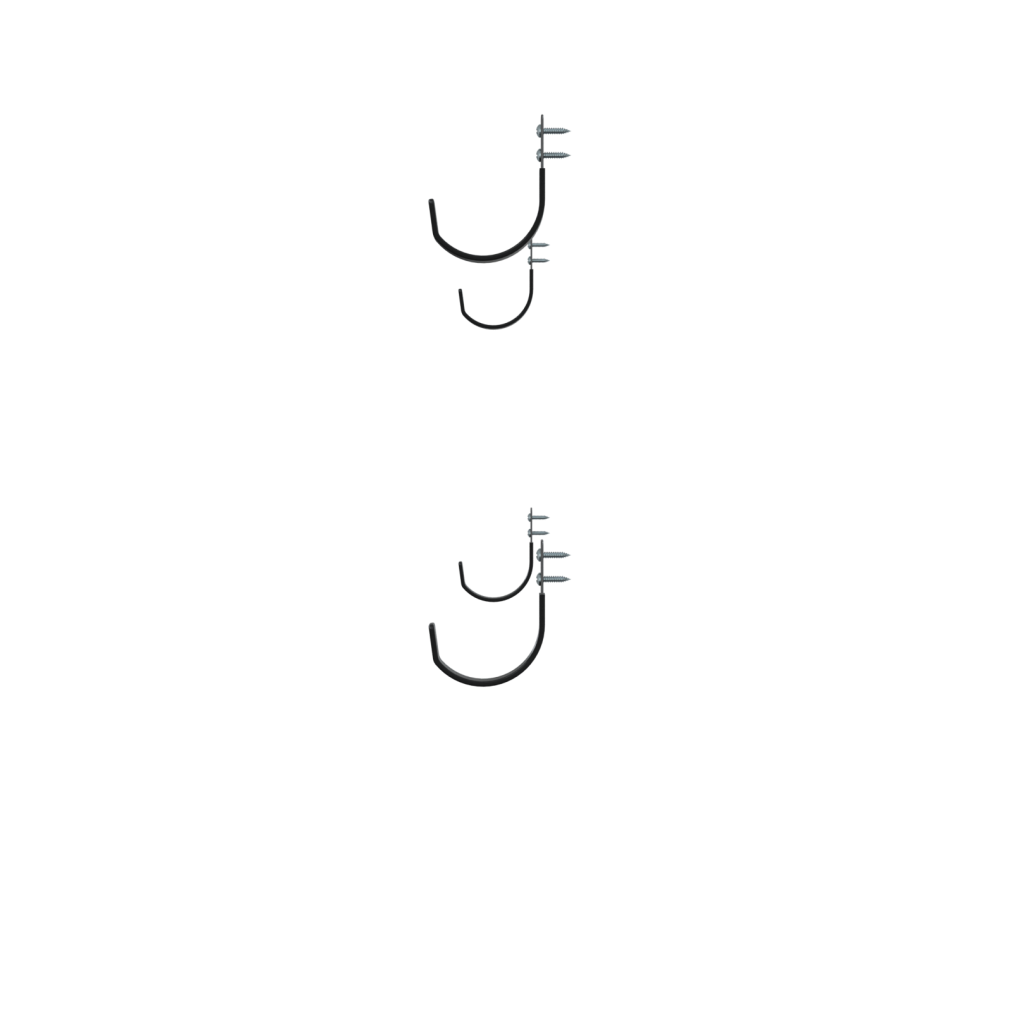 Two sets of minimalist black lines on white, forming abstract shapes with curved and horizontal elements reminiscent of Side Mounted Pole Hooks x 4, are arranged vertically with space separating each set.