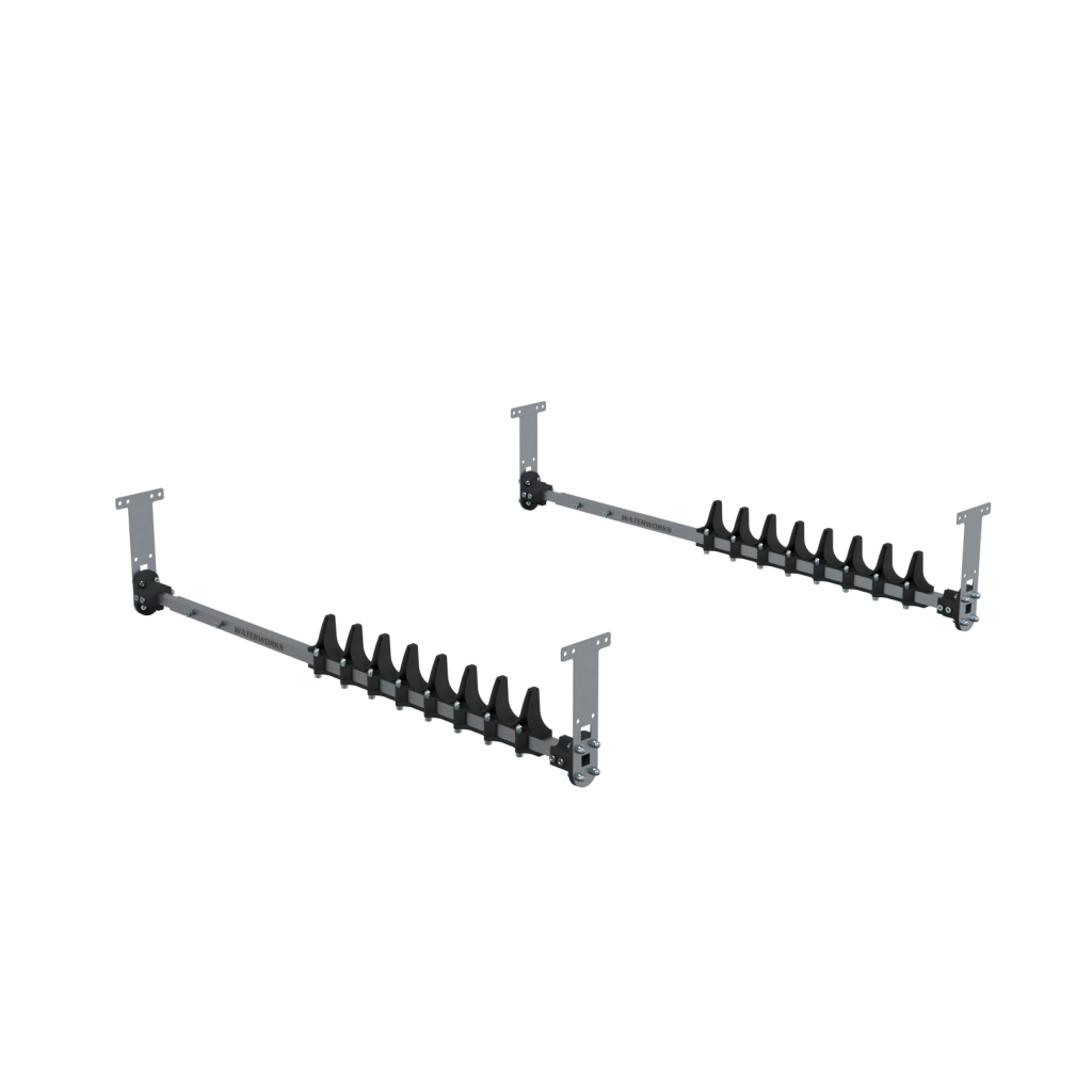 Two New Anti-Rattle Pole Racks with black plastic dividers, perfect for organising equipment in a Van Mounted System or Water Fed Pole System, are displayed on a plain white background.