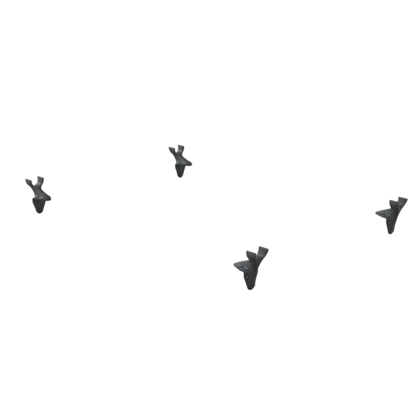 Four black Tank Mounted Pole Holsters are attached to a plain white wall, spaced irregularly in a style similar to placements found in a WFP System for window cleaning.