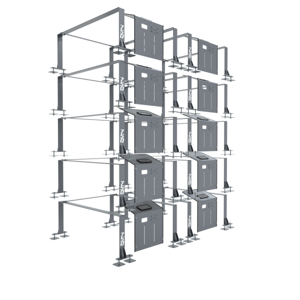 The 10 x Ghost PowerUP 750L features a stainless frame, door, and fixings—an industrial modular unit ideal for organising a window cleaning or water fed pole system with large rectangular storage containers.