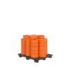 Stacks of 50 Hi-Vis Orange Griflex Premium Hoses (6.3mm x 100m) are neatly arranged on a black pallet against a plain white background, reflecting organised efficiency.