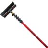 The Gardiner CLX™ Carbon Composite Pole - CLX 18 is a red telescopic pole with a large black brush head for cleaning windows or surfaces using a Water Fed Pole System.
