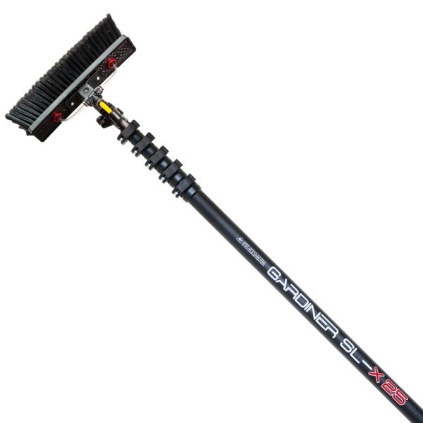 The SLX™ Carbon Fibre Pole - SLX 25 features a wide brush head and is perfect for pure water window cleaning systems. Its telescopic design and carbon fibre build offer durability and reach for efficient cleaning.